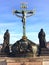 Sculpture Calvary on the Charles Bridge. Virgin Mary and John theologian near the crucifix. Czech. Prague