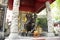 Sculpture chinese deity god guardian at entrance of Wong Tai Sin Temple at Kowloon in Hong Kong, China