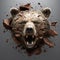 Sculpture cracked bear head on a clean background. Wildlife Animals. Illustration, Generative AI