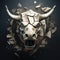 Sculpture cracked bull head on a clean background. Wildlife Animals. Illustration, Generative AI
