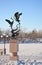 Sculpture & x22;Cranes& x22; on the embankment of the river Bira, Birobidzhan, Russia.