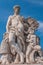 Sculpture of farmer and his scholar on Zoll Bridge in Magdeburg downtown, Germany, sunny day, blue sky