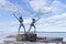 Sculpture Fishermen on the embankment of Lake Onega in Petrozavodsk, Russia