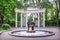 A sculpture and a fountain in the Aquarium Park near the Mossovet Theater in Moscow