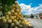 Sculpture of a giant bunch of grapes with a steady flow of water is trickling down in the town centre of Azeitao