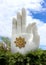 Sculpture Gyan mudra with the symbol of the wheel of the Dharma in the Nanshan Buddhist Cultural Centre