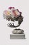 A sculpture of a hand holding a bouquet of flowers. AI generative image. surreal still life element on white background