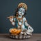 sculpture of hindu god krishna sitting on lotus with dark background
