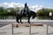 Sculpture Horsemen with market ship in Ruesselsheim