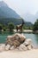 A sculpture of ibex at Jasna lake, Slovenia