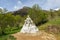 Sculpture by Juan Villa at Mirador de la Bureba, monument to Felix Rodriguez of the fountain in Poza de La Sal, donated for the