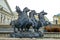 Sculpture of the jumping horses in Aleksandrovsk to a garden