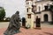 Sculpture kneeling figure of the Holy Prince Alexander Nevsky near the church of the Holy Equal-to-the-Apostles Constantine and He