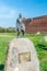 Sculpture of knight in front of medieval Castle of the Masovian Dukes in Ciechanow