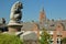 A sculpture of a lion, located at the top of Utrecht gate Utrechtse Poort in the fortified town of Naarden