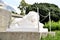 Sculpture of a lion of marble at the entrance to the Vorontsov Palace. Crimea.