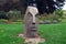 Sculpture made from Egyptian basalt by artist Knut HÃ¼neke called `Head` resembling moai statues standing in  Weinheim