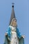 Sculpture of Mary in front of Catholic Church