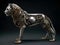 Sculpture of a metal lion in full growth in the style of a cyborg. AI generated