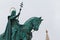 Sculpture monument to the first king of Hungary Saint Stephen, Szent Istvan kiraly on Castle Hill, near Matthias Church