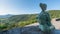 Sculpture of new pilgrim in Pedrafita de Cebreiro in Lugo, Spain at sunrise in Galicia on the Camino de Santiago