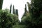 Sculpture Park. Trees, hedges, stairs. Summer walk