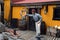 Sculpture of a sailor on the street of Ushuaia.