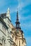 Sculpture of Saint George and dragon on the facade of the building. Prague, Czech