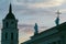 Sculpture silhouettes of Saint Helena and Saint Casimir on Cathedral Basilica of St. Stanislaus and St. Ladislaus roof