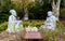 Sculpture of Su Dongpo, famous poet in Song dynasty, and Foyin, famous Buddhist monk discussing Buddhism in Jinshan Temple