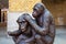 Sculpture of two chimpanzees from the Chimps are Family exhibition at London Bridge City, UK