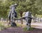 Sculpture of a Vaquero cowboy on a horse and a Longhorn Steer by Robert Summers in Plano, Texas.