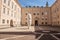 Sculpture of young girl`s head in Dietrichsruh courtyard of University of Salzburg