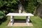 Sculptured marble table at the Italian garden of Hever castle in England