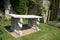 Sculptured marble table at the Italian garden of Hever castle in England