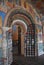 Sculptured painted doorway in an ancient orthodox cathedral