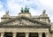 Sculptures atop Budapest`s Museum of Ethnography