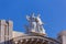 Sculptures on the building of the Samara Regional Philharmonic. The god of music and arts, Apollo and the muse of Erato, patroness