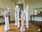 Sculptures and busts on pedestals in gallery of the Rodin Museum, Paris, France