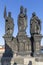 Sculptures Charles Bridge. Statues of three figures - Saint Norbert, St. Vaclav and St. Sigismund. Prague