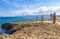 Sculptures coast and beach landscape panorama Can Picafort Mallorca Spain