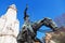 Sculptures of Don Quixote and Sancho Panza on the Plaza de Espana in Madrid, Spain