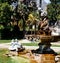 Sculptures in the fountain in the Teresio Olivelli park. Como, Italy