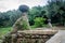 Sculptures fountain from which the water flows into the artificial lake in park at Vila Pamphili in Rome, capital of Italy