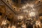 Sculptures and lamp posts at the grand staircase in Opera Garnier