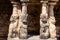 Sculptures lion pillars in old Hindu temple