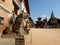 Sculptures of lions near the 55-window palace in Nepal