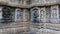 Sculptures of Lord Ganesha, Lord Shiva and Lord Vishnu with war Sculptures on the wall of javagal Temple, Hassan