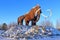 Sculptures of the mammoth family in the Siberian city of Nadym in Russia