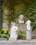 Sculptures, plants and Ivy on the outside of the Atellani House, Museo Vigna di Leonardo, Milan.